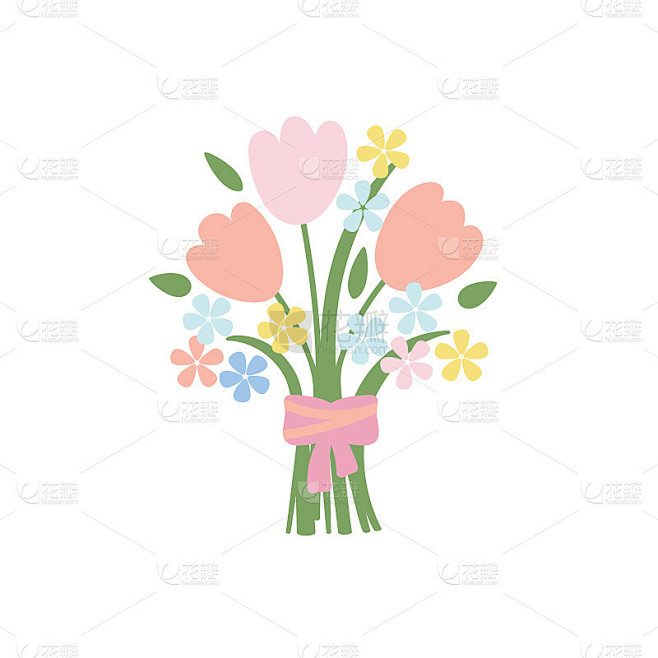 矢量郁金香花束与弓