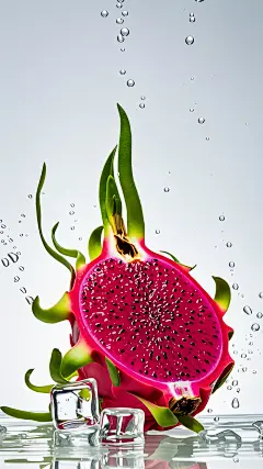 火龙果，果肉，红肉，新鲜，冰块，流体，水珠，气泡，静物摄影，海报，冲击力 (16)