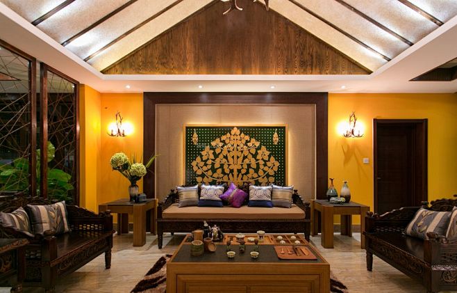 东南亚风格的客厅背景墙装修效果图