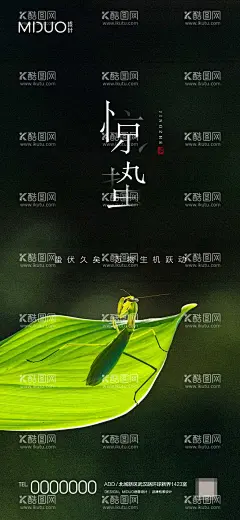 惊蛰节气海报  - 源文件下载【酷图网】海报,二十四节气,惊蛰,叶子,螳螂,
