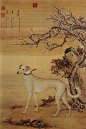 清代郎世宁在宫廷内曾创作了《十骏犬图》轴十幅，画了十条品种高贵的名犬，分别命为：“霜花鹞”、“睒星狼”、“金翅猃”、“苍水虬”、“墨玉璃”、“茹黄豹”、“雪爪卢”、“蓦空鹊”、“斑锦彪”和“苍猊犬”。