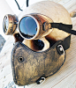 2 pc. set of Gold - Brass Distressed Look Steampunk Dust Riding MASK with Matching GOGGLES - A Burning Man Must Have #手工# #服饰# #皮艺# #创意# #设计#