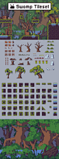 We present you the Free Swamp Game Tileset Pixel Art.