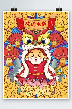 2022虎年虎虎生威国潮中国风手绘海报
