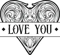 爱心 |  矢量 |  点击来源直接获取大图文件 |经典花卉漩涡爱心装饰情人节标志插图单色适用于您的工作标志、商品 T 恤、贴纸和标签设计、海报、贺卡广告