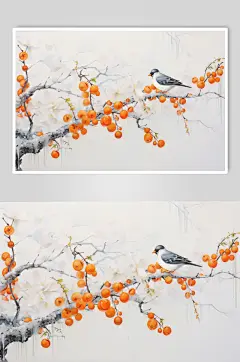 AI数字艺术柿子树事事如意插画