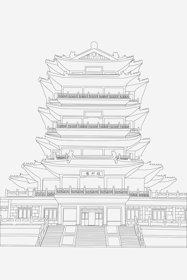 大明湖超然楼线稿矢量图高清素材 古代建筑...