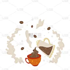手绘概念插图倒咖啡到杯子。咖啡店的海报。