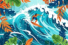 扁平风冲浪休闲夏季插画