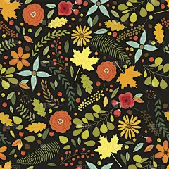 可爱的无缝图案与质朴的手绘自然元素在传统的秋季颜色