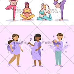 手绘怀孕人物孕妇孕妈妈购物运动瑜伽临盆场景插画AI矢量设计素材-淘宝网