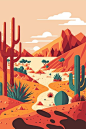 沙漠植物风景插画矢量图设计素材