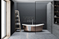 青铜浴缸，黑色的墙壁