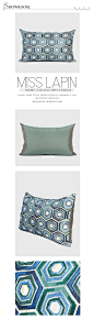 地中海/样板房家居软装沙发靠包抱枕布艺/蓝绿色菱形图案绣花腰枕