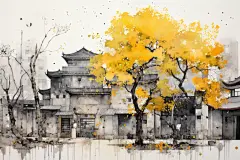 水墨江南意境插画绘画