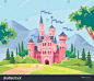 Vector illustration for children with fairy pink castle and landscape