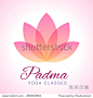 Colorful five-petals Lotus flower as symbol of yoga. Sample text - Padma, yoga classes. Vector illustration for yoga event, school, club, web.