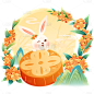 中秋节通用月亮月饼兔子组合贴纸