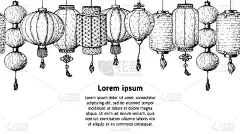 中国的灯笼草图。手绘矢量插图。无缝的边界。亚洲新年花灯。设计模板。的插图。