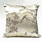 新中式仿真丝刺绣松树灰色金色装饰抱枕靠垫软装样板房布艺枕头-淘宝网