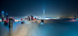 一般2327x1080大厦都市风景薄雾迪拜Burj哈利法摩天大楼覆盖夜