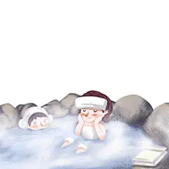 手绘卡通亲子人物泡温泉插画素材