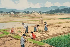 劳作场景人物插画绘画