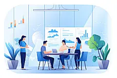 商务会议简约商谈扁平风插画