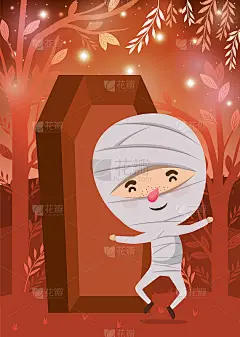 万圣节季节的场景与男孩服装木乃伊