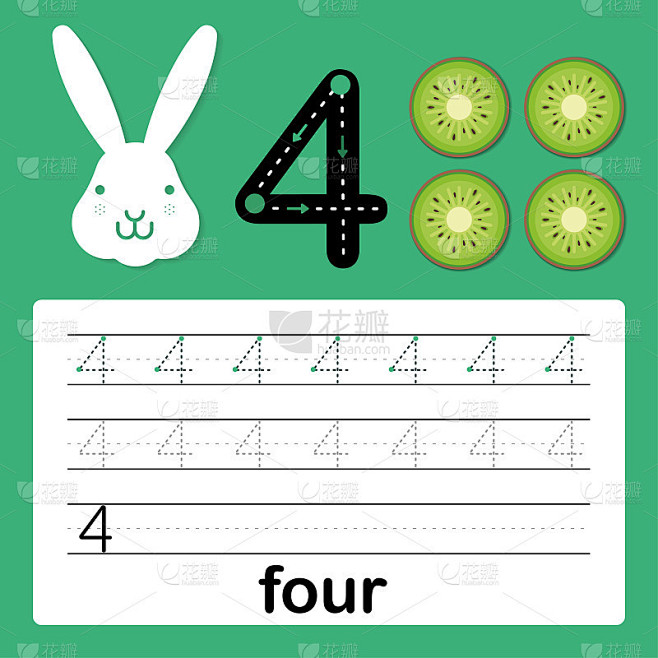 Number four, card for kids learning to count and t