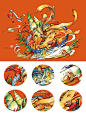 三款口味油泼面包装插画插画设计