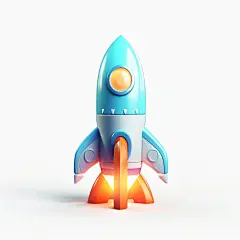 立体简约卡通火箭素材图AI图