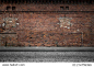 Industrial background, empty grunge urban street with warehouse brick wall