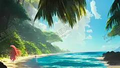 插画海滩壁纸 【酷图网】动漫,插画,海滩,树木,海洋,氛围感,宫崎骏,海滩背景墙,海景,海滩高清图,海滩壁纸,蓝天,唯美,沙滩,风景