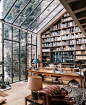 What an amazing library with wall of glass! Can I somehow corporate this on my house renovation plans? #housegoals #dreaminterior #interiordesign