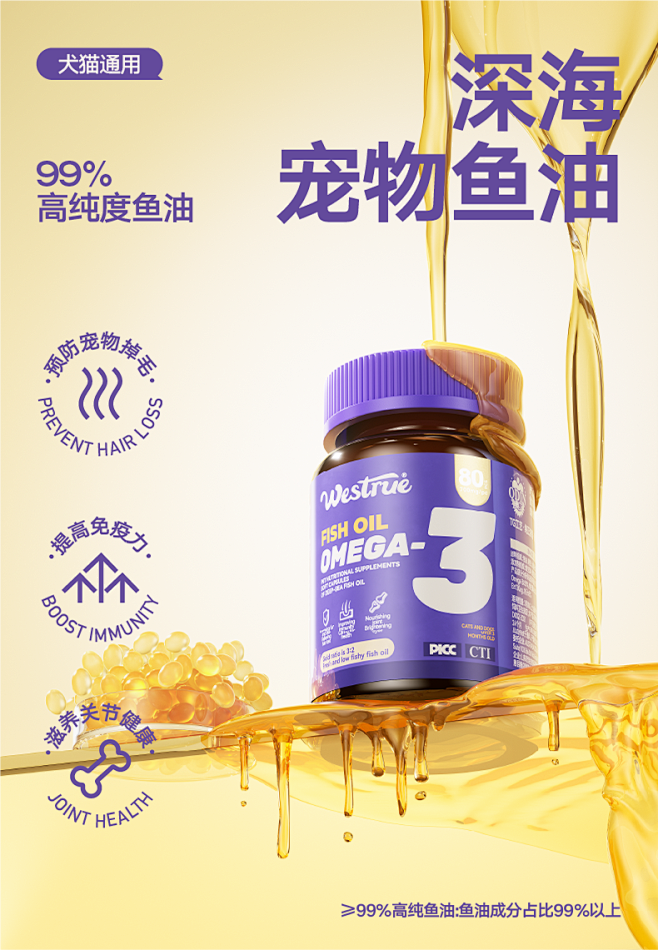 奥丁鱼油狗狗猫咪专用宠物防掉毛omega...