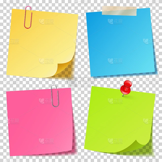 Realistic colorful blank sticky notes with clip bi素材-花瓣网