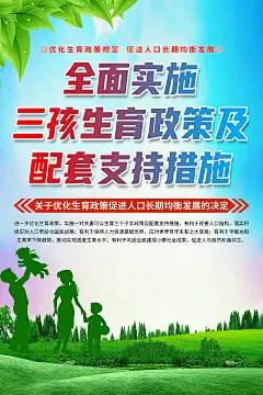 清新三胎三孩生育政策科普海报1