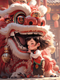Prompt 灵感！9组中国风女孩与中国醒狮