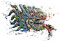 General 2048x1434 digital art Chinese dragon cellphone technology mosaic red eyes teeth white background