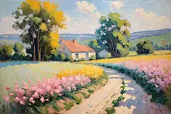 公园风景景色油画插画图片