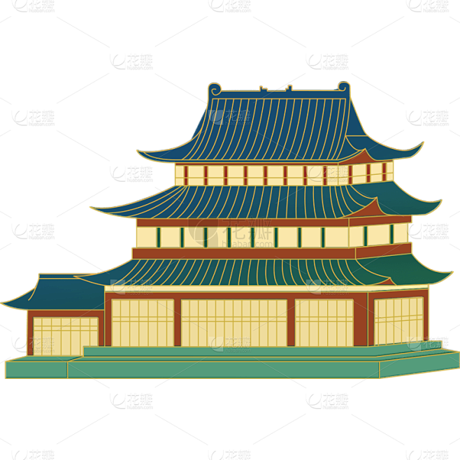 中国建筑中国风中秋节元素贴纸 