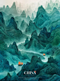 东方美学｜新中式极简国风山水插画 - 小红书