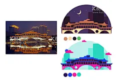 成都南桥夜景手绘  - 源文件下载【酷图网】四川,成都,南桥,手绘,效果图,原创,景区,建筑,古迹,都江堰南桥,古建筑,桥梁,古桥梁,都江堰景点,都江堰旅游,都江堰,岷江,水利工程,夜景,夜拍,历史古迹,自然风光,