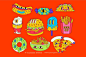 10款迷幻酸性潮流美式快餐汉堡热狗插图插画ai矢量设计素材源文件素材