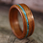 Santos Rosewood Bentwood Ring with Offset Turquoise Inlay - Handcrafted Wooden RingWood Jewelry 木质首饰