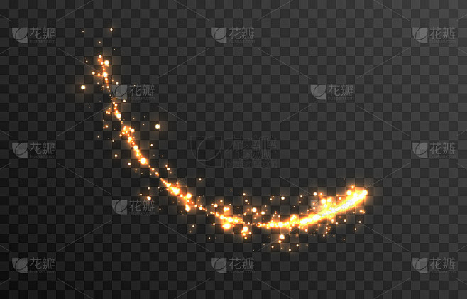 向量魔法光芒。金粉PNG。闪闪发光的仙尘，发光的痕迹，一缕光。圣诞灯。