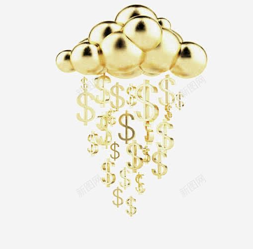 云朵里洒落的金币符号 金子 金钱 钞票 ...