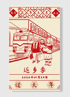 鼠年大吉返乡季过大年新年春运春节节日海报