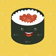 有趣的寿司矢量卡通人物。可爱的寿司卷。日本食品